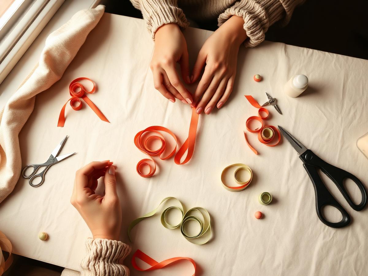 Manos enrollando tiras de papel para quilling